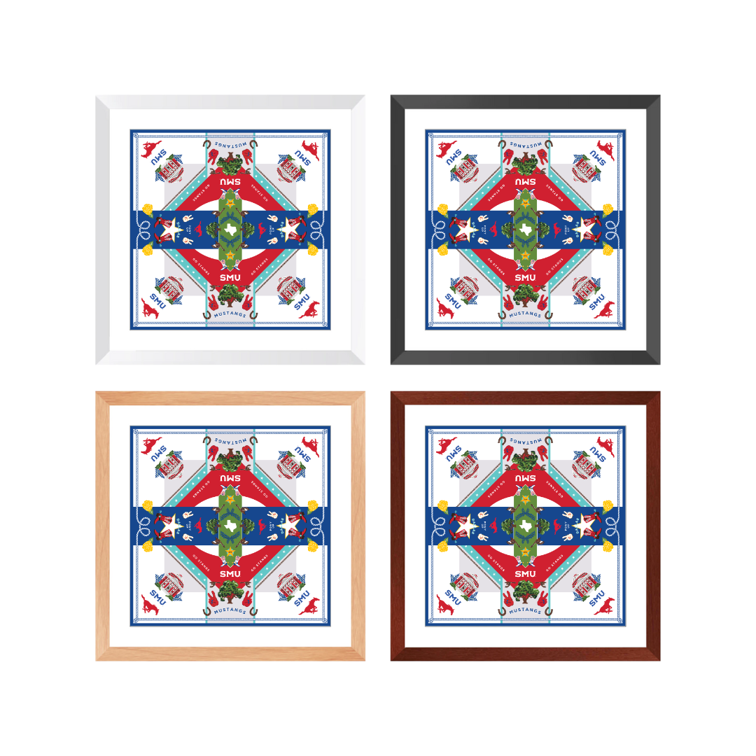 SMU Mustangs Framed Print Scarf Art Saturday Silks smu-mustangs-framed-print-scarf-art-saturday-silks