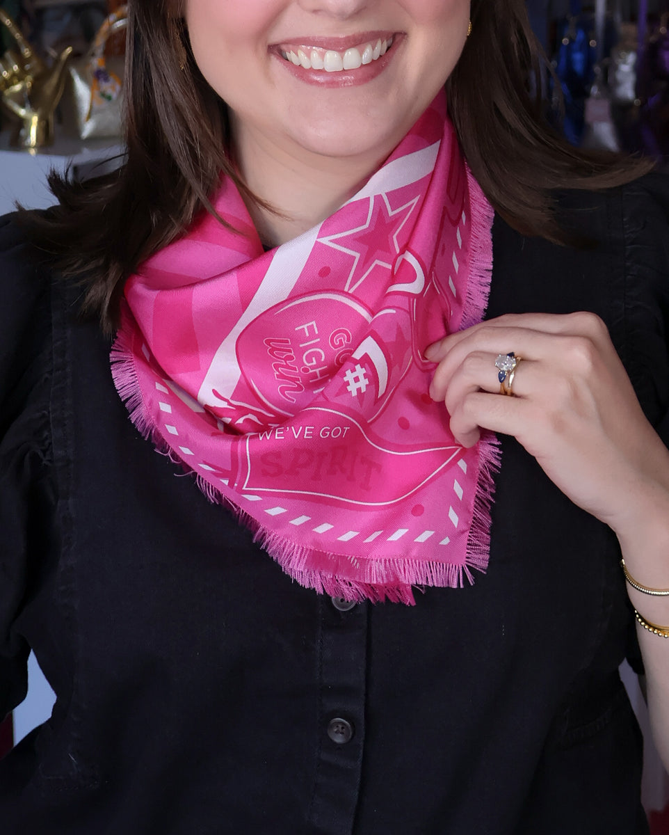 TÜ original brooch volume muffler ピンク Think Pink® Fringed Spirit Scarf™ – Saturday Silks